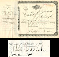 Central Dock and Terminal Railway Co. signed by Alfred H. Smith